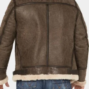 Brown Leather Shearling Aviator Jacket For Men