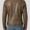 Camel Brown Leather Cafe Racer Jacket For Men