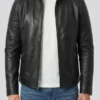 Carrie Mens Black Cafe Racer Leather Jacket