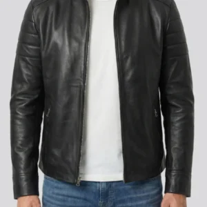 Carrie Mens Black Cafe Racer Leather Jacket