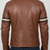 Cognac Racer With Stripes Brown Leather Jacket For Men
