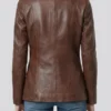 Cognac Two Button Real Leather Blazer For Women