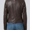 Dark Brown Asymmetrical Leather Biker Jacket For Women