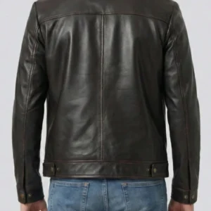 Distressed Dark Brown Biker Leather Jacket For Men