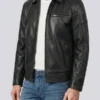 Harrington Style Black Leather Jacket For Men
