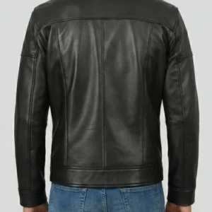 Men Harrington Style Black Leather Jacket