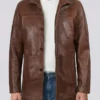 Mens 3_4 Length Cognac Brown Leather Coat