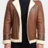 Mens Aviator Shearling Brown Leather Jacket