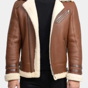 Mens Aviator Shearling Brown Leather Jacket