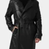 Mens Black Belted Leather Trench Coat