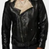 Mens Black Leather Biker Fur Collar Jacket