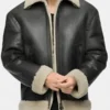 Mens Black Leather Shearling Aviator Jacket