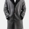 Mens Black Leather Shearling Trench Coat