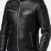Mens Black Padded Shoulder Leather Cafe Racer Jacket