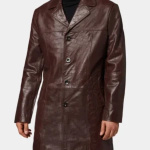 Mens Brown Leather Trench Coat