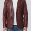 Mens Burgundy Real Leather Blazer