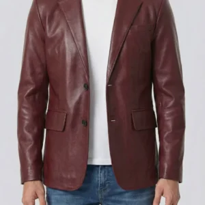 Mens Burgundy Real Leather Blazer