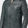 Mens Cafe Racer Blue Leather Jacket