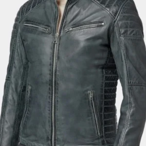 Mens Cafe Racer Blue Leather Jacket