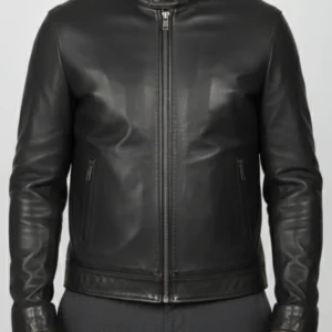 Mens Classic Black Leather Zipper Jacket