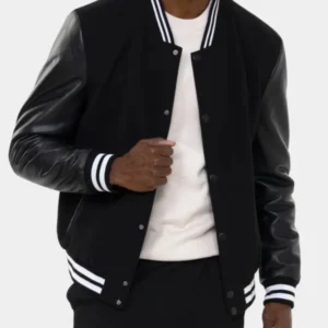 Mens Classic Black Varsity Bomber Jacket