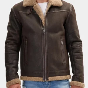 Mens Classic Dark Brown Aviator Shearling Jacket