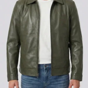 Mens Dark Green Harrington Leather Jacket