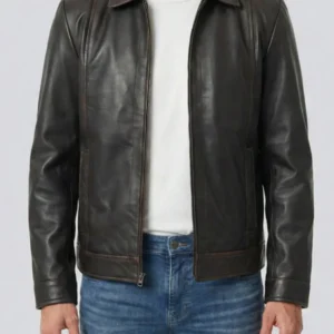 Mens Distressed Dark Brown Biker Leather Jacket