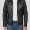 Mens Harrington Style Black Leather Jacket