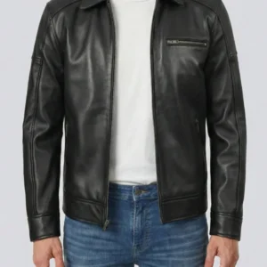 Mens Harrington Style Black Leather Jacket