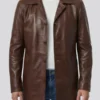 Mens Tan Brown 3_4 Length Real Lambskin Leather Coat