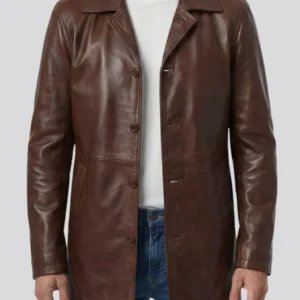 Mens Tan Brown 3_4 Length Real Lambskin Leather Coat