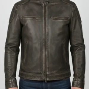 Mens Vintage Cafe Racer Motorcycle Distressed Leather Jacket
