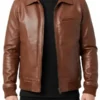 Mens Zanvek Brown Leather Bomber Jacket