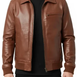 Mens Zanvek Brown Leather Bomber Jacket