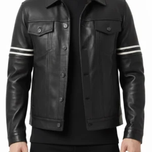 Orvyn Black Leather Trucker Jacket