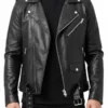 Rustline Black Leather Biker Jacket