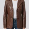 Womens Cognac Two Button Real Leather Blazer