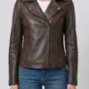Womens Dark Brown Asymmetrical Leather Biker Jacket