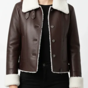 Womens Dark Brown Shearling Leather Jacket
