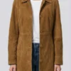 Womens Light Brown Suede Car Coat