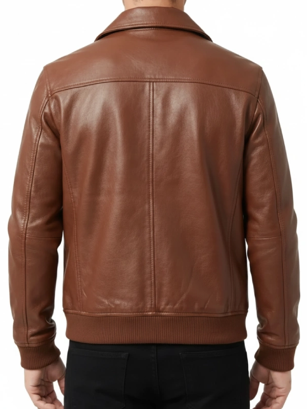 Zanvek Brown Leather Bomber Jacket For Men