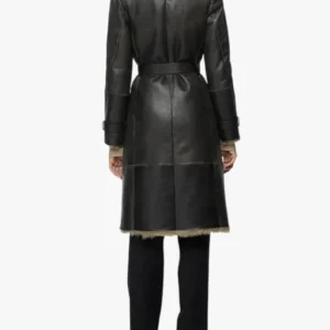 Belted Shearling Leather Trench Coat For Women