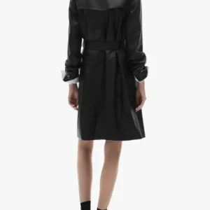 Black Leather Trench Coat For Women