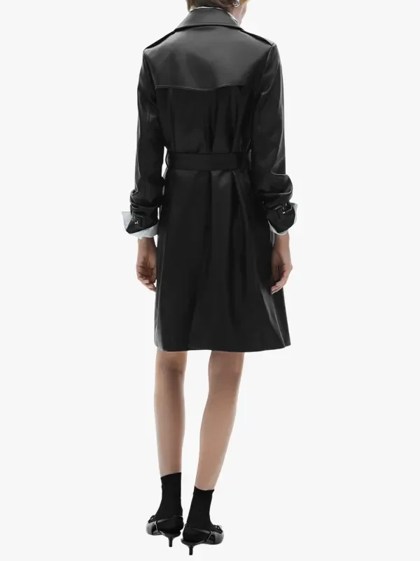 Black Leather Trench Coat For Women