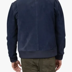 Blue Suede Bomber Jacket For Men