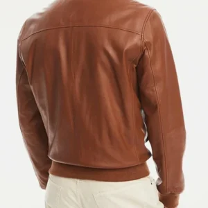 Brown Leather Bomber Jacket For Men