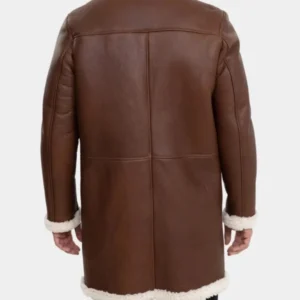 Dark Brown Leather Double Breasted Shearling Coat For Men