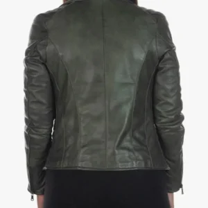 Green Biker Leather Jacket For Women