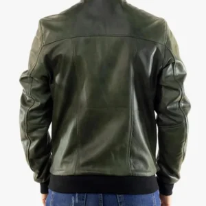 Green Bomber Leather Jacket For Men